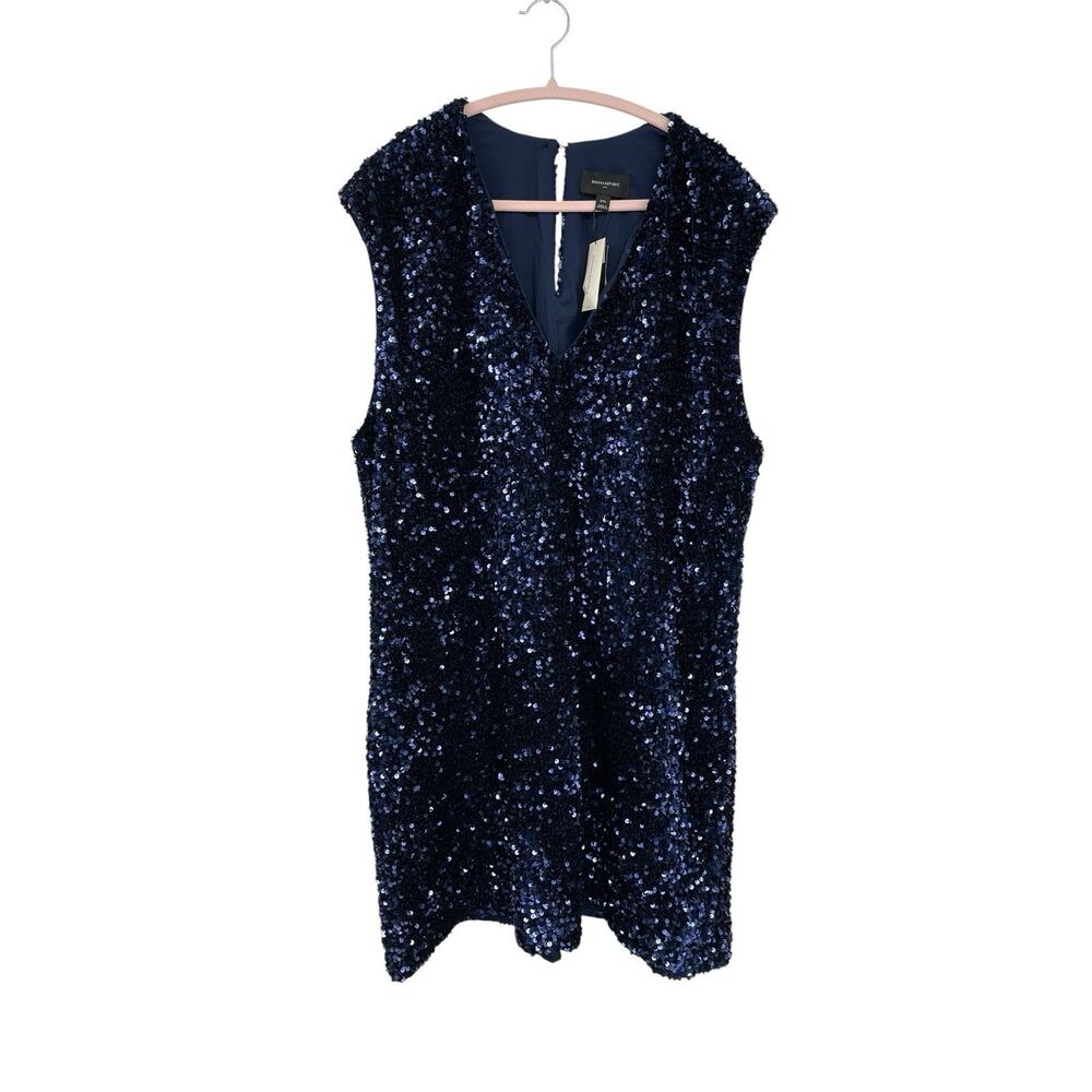 NWT Banana Republic Sequin Mini Dress Keyhole Back Navy Blue Size XXL